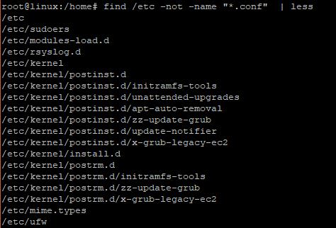 invert find rsults using find command