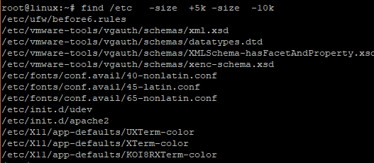 search file size between file ranges