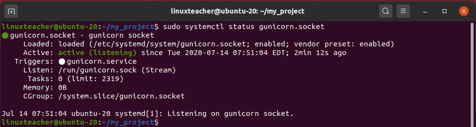 Check status of Gunicorn socket