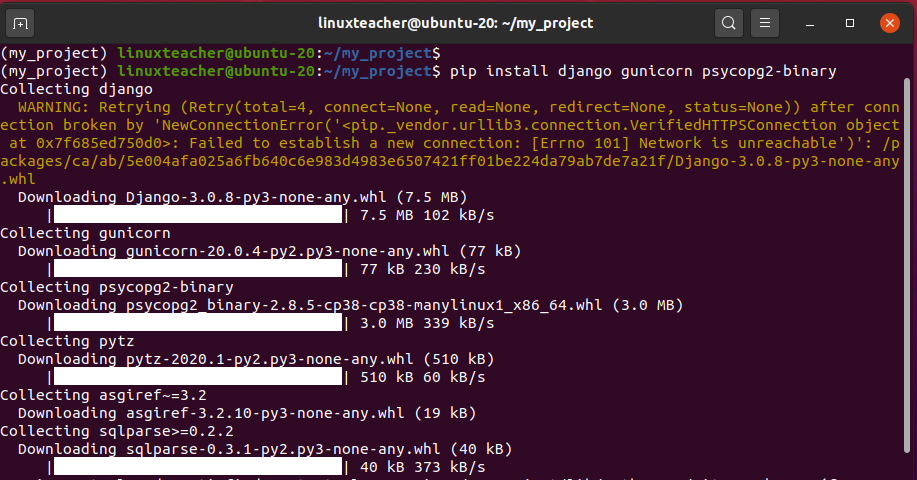 install Gunicorn Django and psycopg2