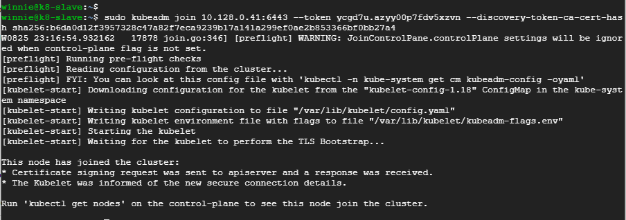 slave1-joined-to-kubernetes-cluster-on-ubuntu