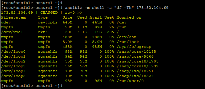 Ansible use shell module to check disk space