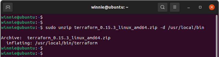 unzip and install Terraform Ubuntu 20.04